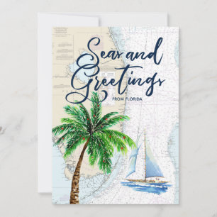 Cartes Pour Fêtes Annuelles Mer nautique et salutations Noël tropical