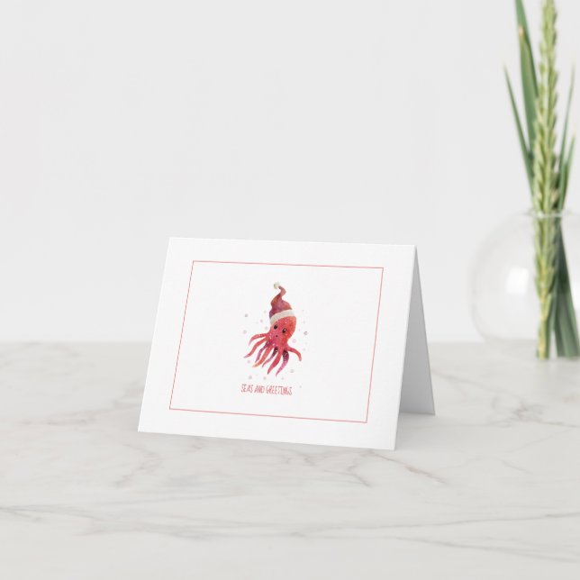 Cartes Pour Fêtes Annuelles Mer Octopus mignonne et salutations Santa Hat (Devant)