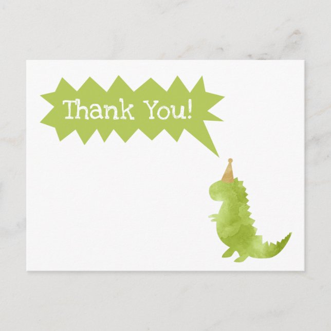 Cartes Pour Fêtes Annuelles Merci à thème Stomp et Chomp Green Dinosaur (Devant)