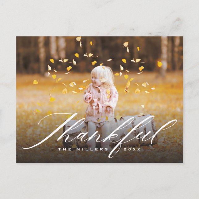 Cartes Pour Fêtes Annuelles Merci Calligraphie | Pleine photo Thanksgiving (Devant)