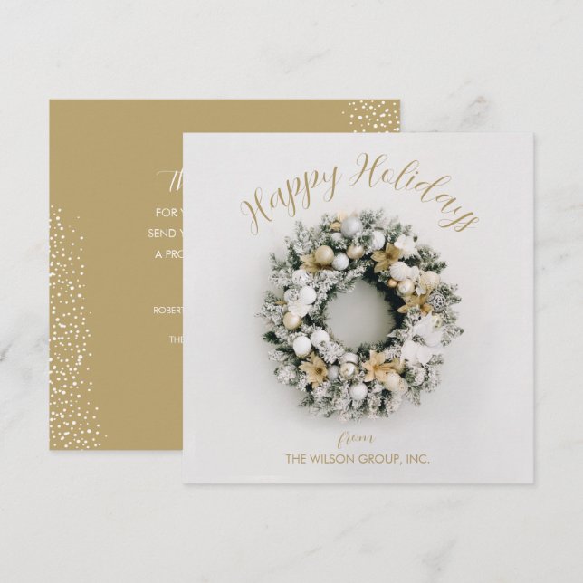 Cartes Pour Fêtes Annuelles Merci d'affaires carré Noël Wreath (Devant / Derrière)