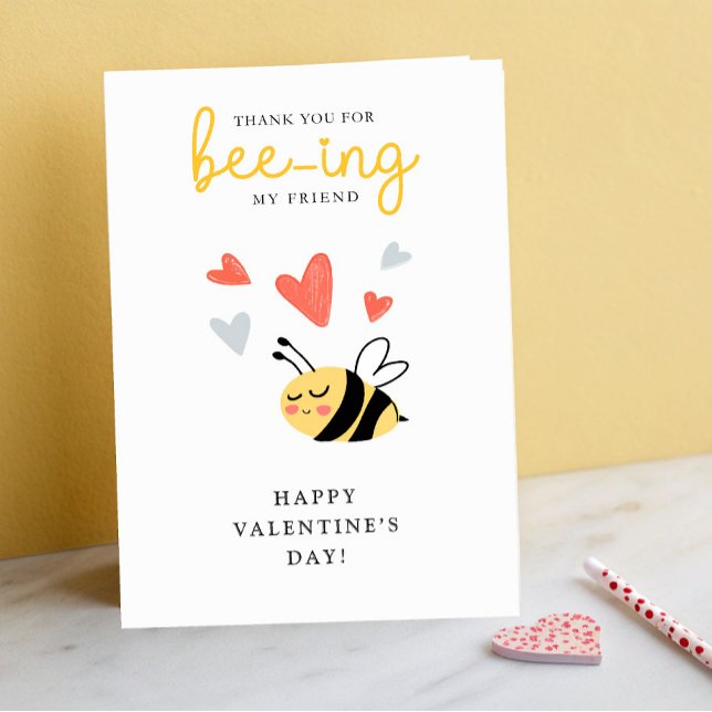 Cartes Pour Fêtes Annuelles Merci D'Être Mon Ami Bee Pun Kids Valentine (Créateur téléchargé)