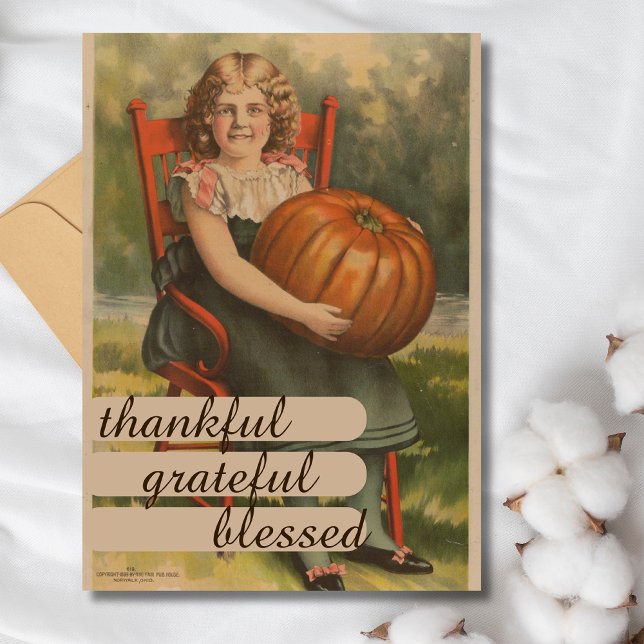 Cartes Pour Fêtes Annuelles Merci gracieux béni | Fille avec Citrouille (Créateur téléchargé)