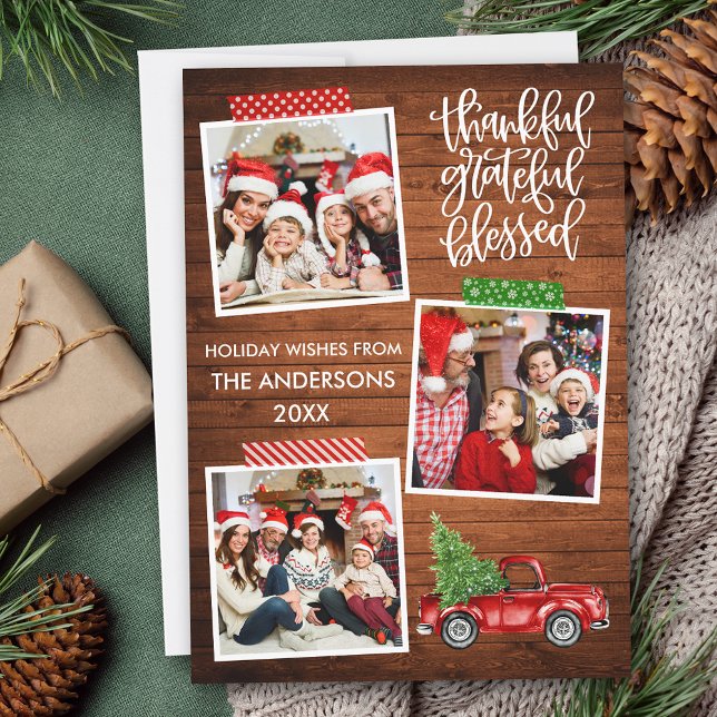 Cartes Pour Fêtes Annuelles Merci Grateful Camion en bois Blessé Bande photo (Customize to add text to back of card.)