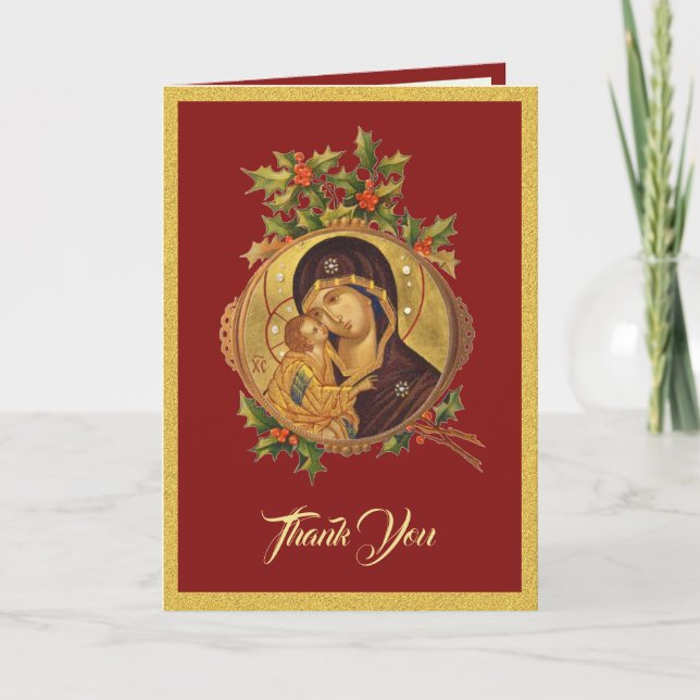 Cartes Pour Fêtes Annuelles Merci Noël religieux Jésus Marie Écriture (Devant)