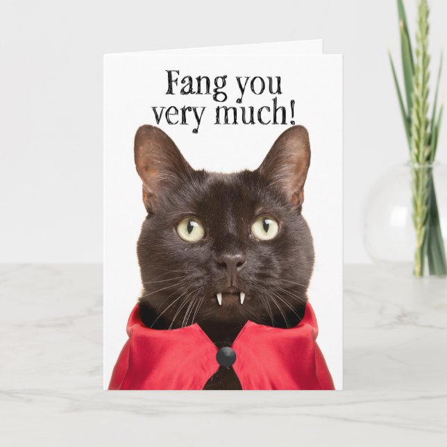Cartes Pour Fêtes Annuelles Merci Pour Toute Personne Drôle Chat Vampire Humou (Devant)