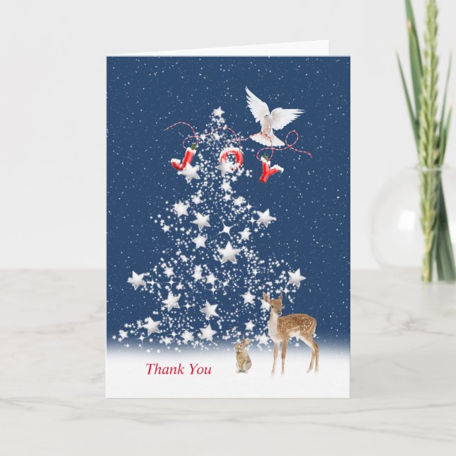 Cartes Pour Fêtes Annuelles Merci sapin de Noël avec JOIE et colombe (Devant)