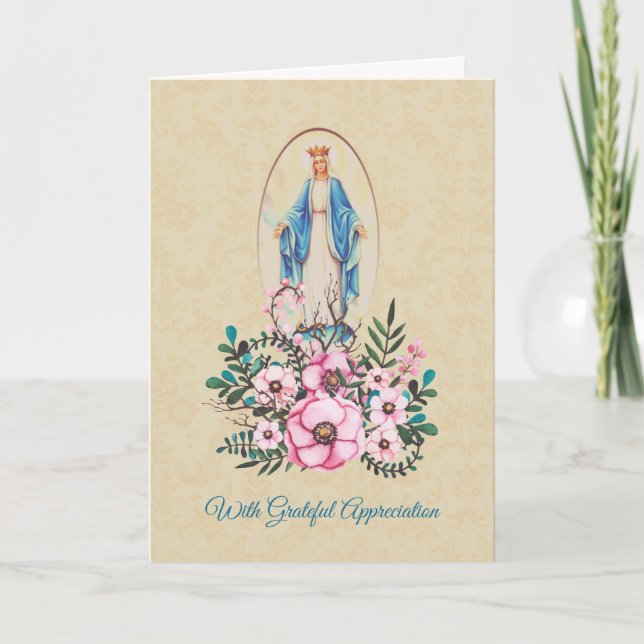 Cartes Pour Fêtes Annuelles Merci Vierge Marie avec Fleurs (Devant)