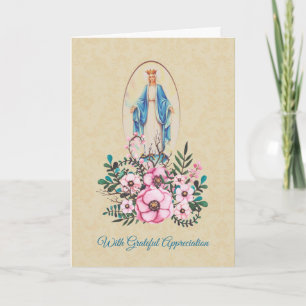 Cartes Pour Fêtes Annuelles Merci Vierge Marie avec Fleurs
