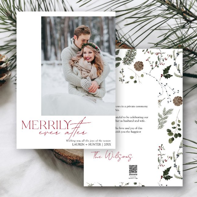Cartes Pour Fêtes Annuelles Merde toujours après la photo Mariage (Easily add your photos and deets to personalize this beautiful holiday wedding announcement)