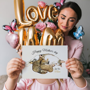 Cartes Pour Fêtes Annuelles Mère de chat mignonne et chatons personnalisés