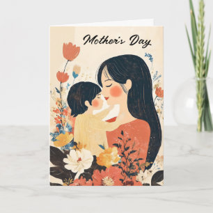 Cartes Pour Fêtes Annuelles Mère et enfant Fleurs mignonnes