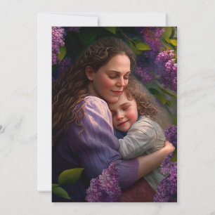 Cartes Pour Fêtes Annuelles Mère et enfant s'étreignant sous un buisson de lil