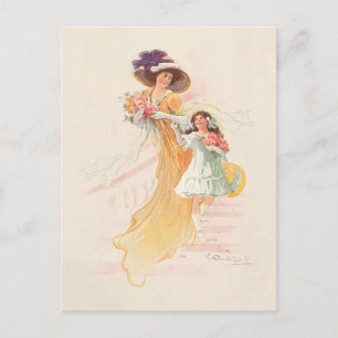 Cartes Pour Fêtes Annuelles Mère et fille victoriennes élégantes pour les fête