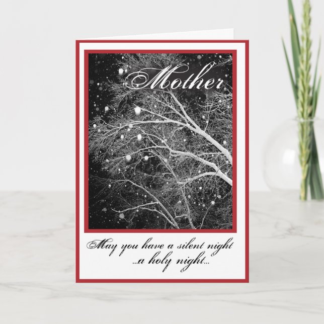 Cartes Pour Fêtes Annuelles Mère, Noir & Blanc Noël Religieux Silencieux (Devant)
