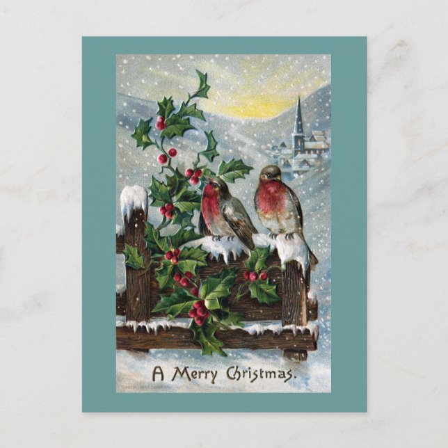 Cartes Pour Fêtes Annuelles Merles anglais sur Noël d'antiquité de barrière (Devant)