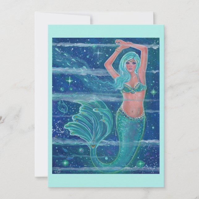 Cartes Pour Fêtes Annuelles Mermaid Gemma aqua par Renee Lavoie (Devant)