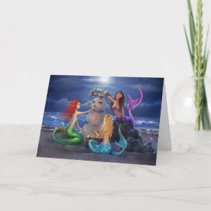 Cartes Pour Fêtes Annuelles Mermaids magiques sur la plage Noël coloré
