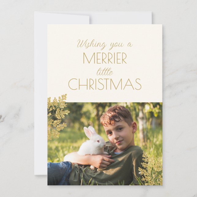 Cartes Pour Fêtes Annuelles Merrier Little Christmas One Photo Pet Rabbit (Devant)