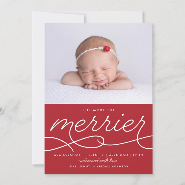 Cartes Pour Fêtes Annuelles Merrier Nouveau-né Premier Noël (Devant)