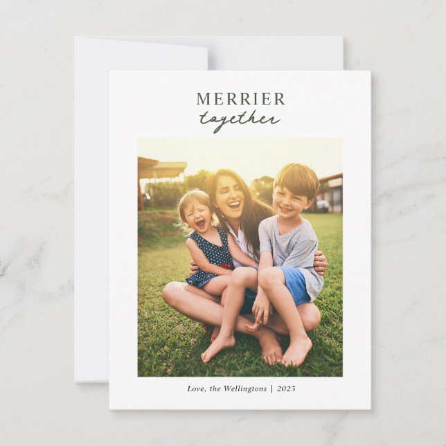 Cartes Pour Fêtes Annuelles Merrier Together Family Photo Festive Noël (Devant)