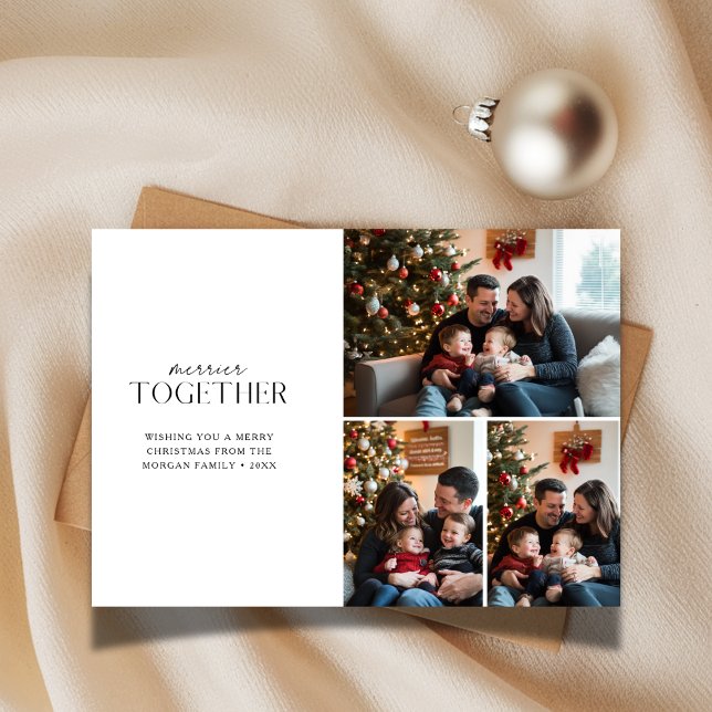 Cartes Pour Fêtes Annuelles Merrier Together Family Photo With Baby Christmas (Créateur téléchargé)