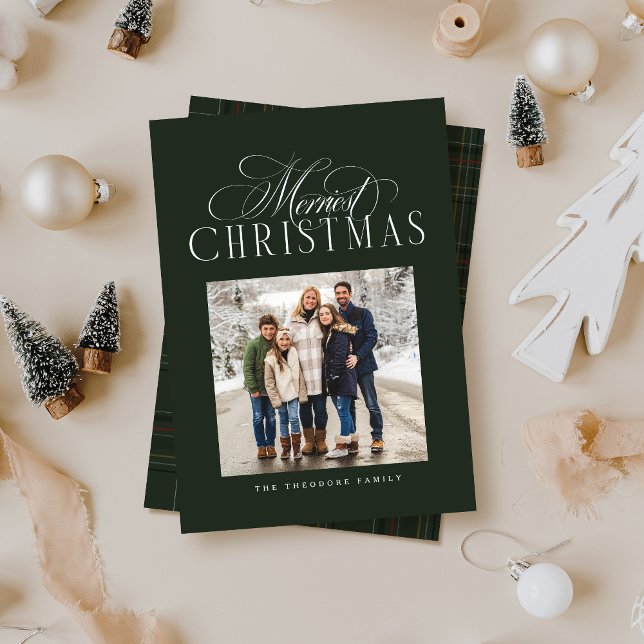 Cartes Pour Fêtes Annuelles Merriest Christmas elegant hunter green photo (Créateur téléchargé)