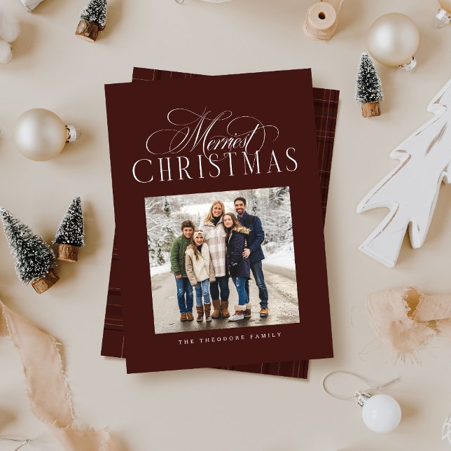 Cartes Pour Fêtes Annuelles Merriest Christmas elegant maroon photo (Créateur téléchargé)