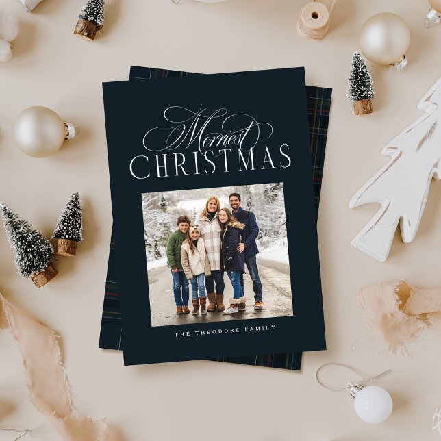 Cartes Pour Fêtes Annuelles Merriest Christmas simple elegant navy blue photo (Créateur téléchargé)