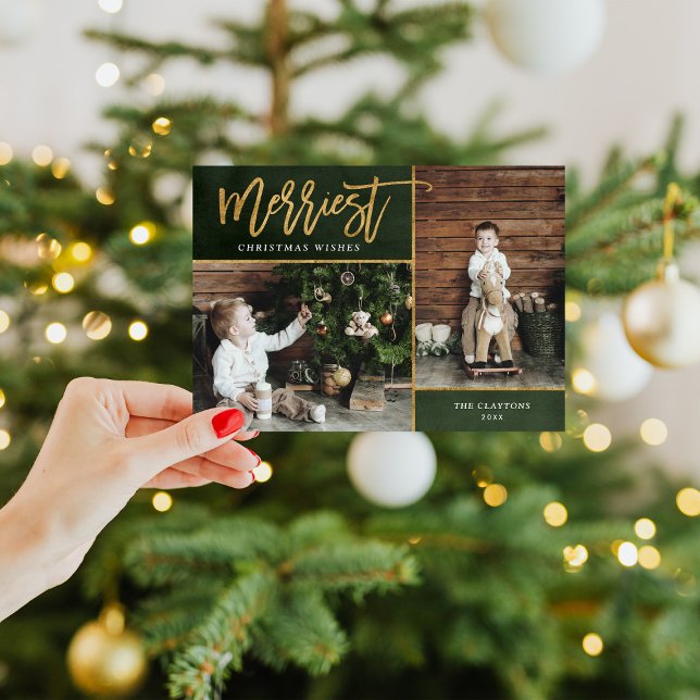 Cartes Pour Fêtes Annuelles Merriest Faux Gold Foil 2 Photo Flat (Créateur téléchargé)