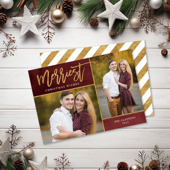 Cartes Pour Fêtes Annuelles Merriest Faux Gold Foil 2 Photo Flat (Créateur téléchargé)