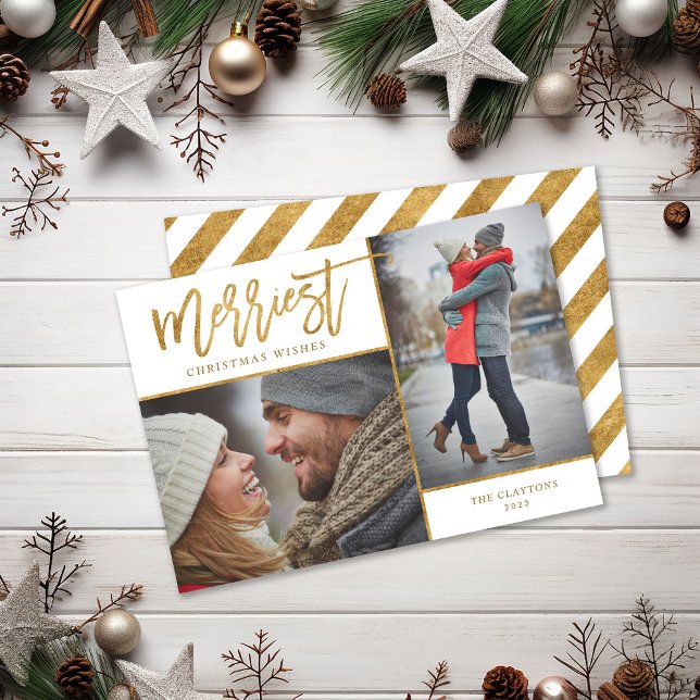 Cartes Pour Fêtes Annuelles Merriest Faux Gold Foil 2 Photo Flat (Créateur téléchargé)