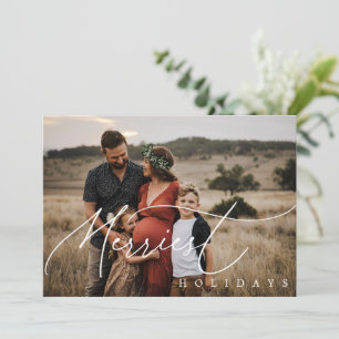 Cartes Pour Fêtes Annuelles Merriest Holidays Moderne Calligraphie Script Phot