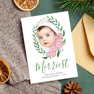 Cartes Pour Fêtes Annuelles Merriest Noël Oval Floral Wreath Photo