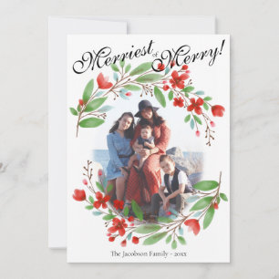 Cartes Pour Fêtes Annuelles Merriest rouge et vert aquarelle Noël Photo