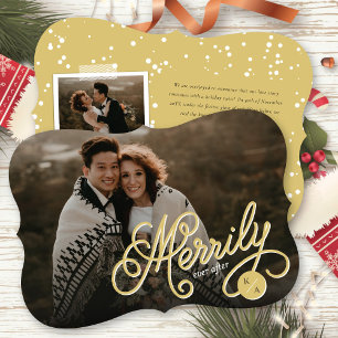 Cartes Pour Fêtes Annuelles Merrily Jamais après or Curly Script Mariage photo