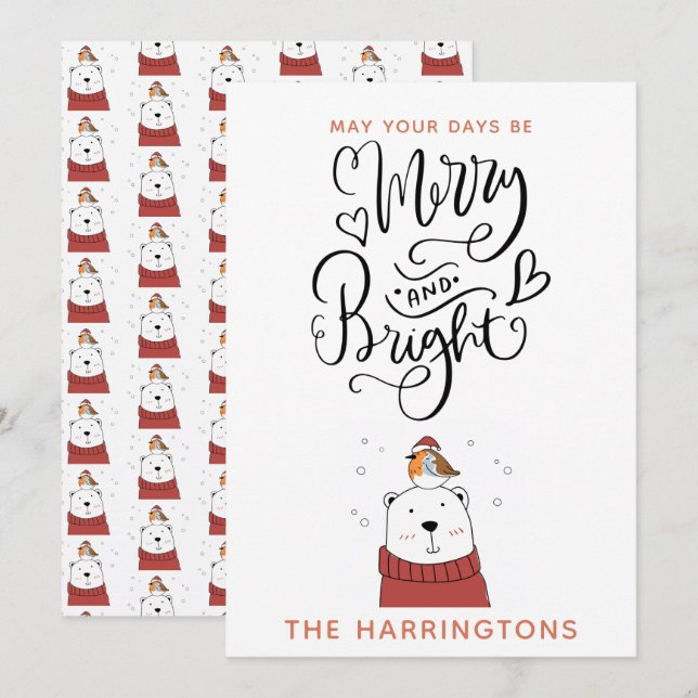 Cartes Pour Fêtes Annuelles Merry and Bright Cute Polar Bear Christmas Holida (Devant / Derrière)