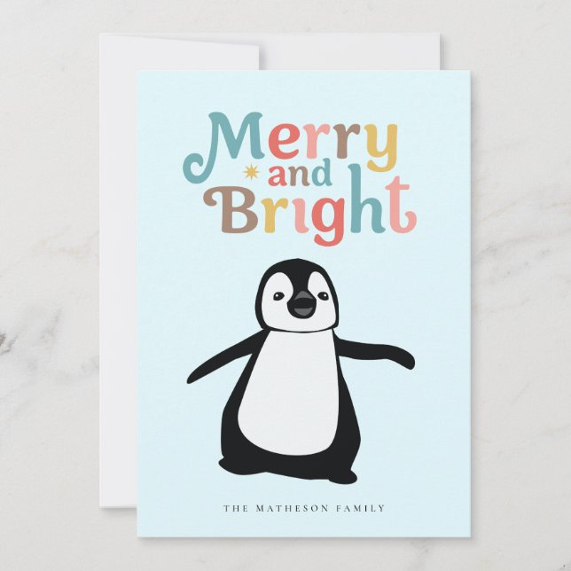 Cartes Pour Fêtes Annuelles Merry and Bright fun cute Penguin Christmas custom (Devant)