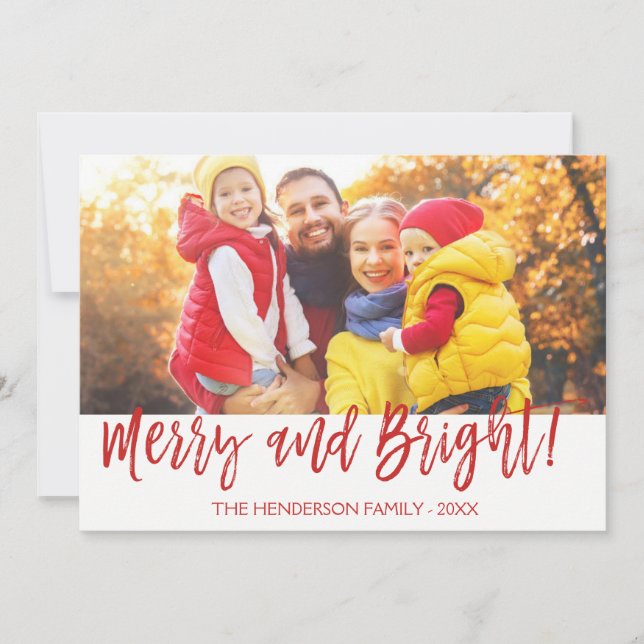 Cartes Pour Fêtes Annuelles Merry and Bright Hand Lettered Script Photo Card (Devant)