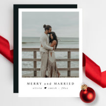 Merry and Married Coastal Newlywed Christmas Photo