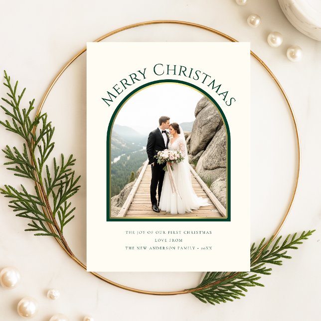 Cartes Pour Fêtes Annuelles Merry And Married Newlywed Arch Photo Christmas (Créateur téléchargé)