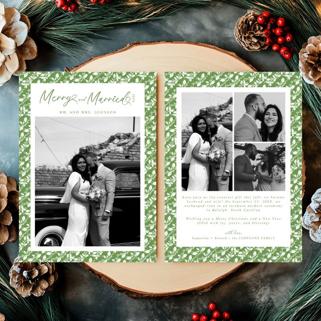 Cartes Pour Fêtes Annuelles Merry and Married Newlywed Script Christmas (Créateur téléchargé)