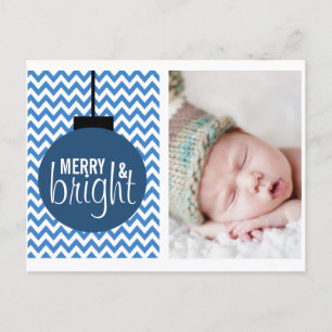 CARTES POUR FÊTES ANNUELLES MERRY & BRIGHT BLUE CHEVRON CARD DE VACANCES
