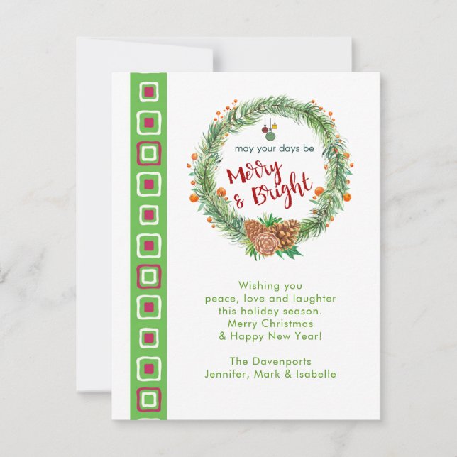Cartes Pour Fêtes Annuelles Merry & Bright Christmas Wreath (Devant)