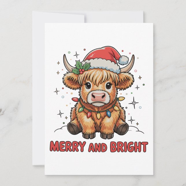 Cartes Pour Fêtes Annuelles Merry & Bright Cute Highland Baby Cow Noël (Devant)
