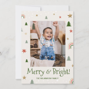 Cartes Pour Fêtes Annuelles Merry Bright Cute moderne Photo de famille Noël Ho