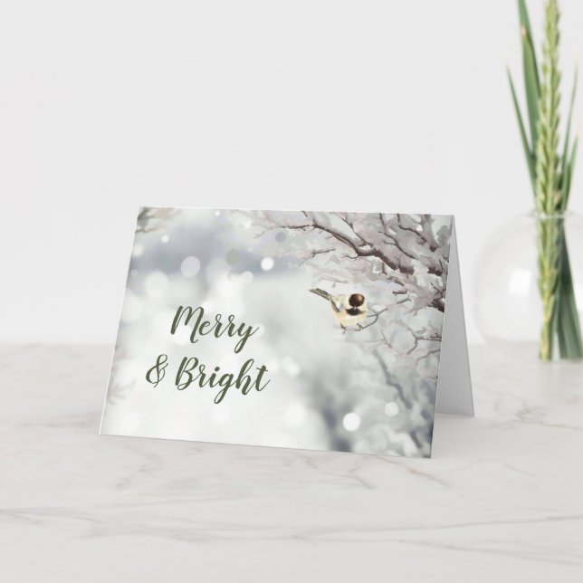 Cartes Pour Fêtes Annuelles Merry Bright Forest Snowflakes Chickadee Bird (Devant)