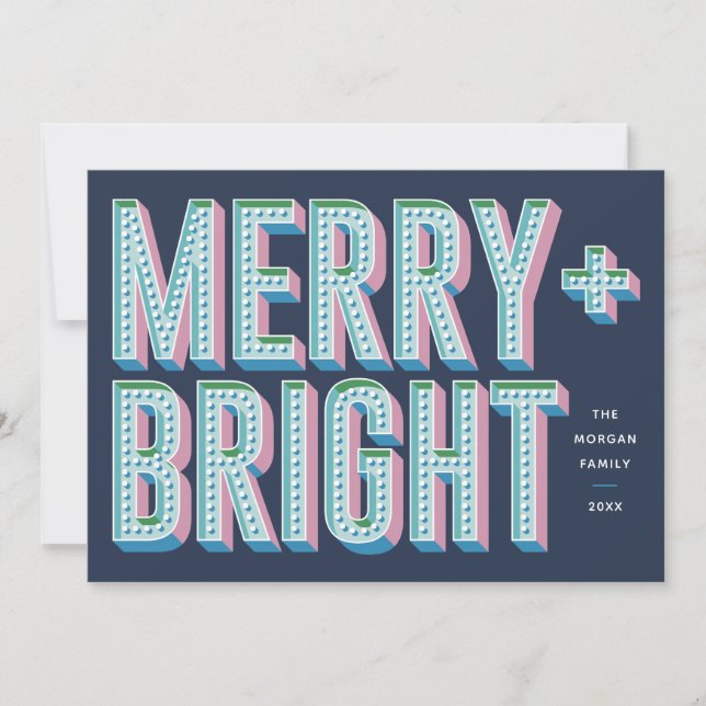 Cartes Pour Fêtes Annuelles Merry + Bright Marquee Holiday Card - Bleu (Devant)