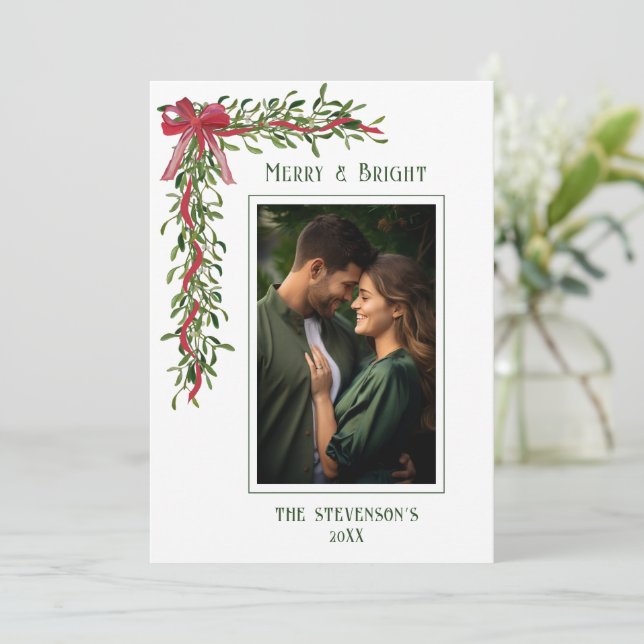 Cartes Pour Fêtes Annuelles Merry & Bright Mistletoe Photo Christmas (Debout devant)