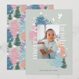 Cartes Pour Fêtes Annuelles Merry & Bright Pastel Christmas Tree Forest Photo